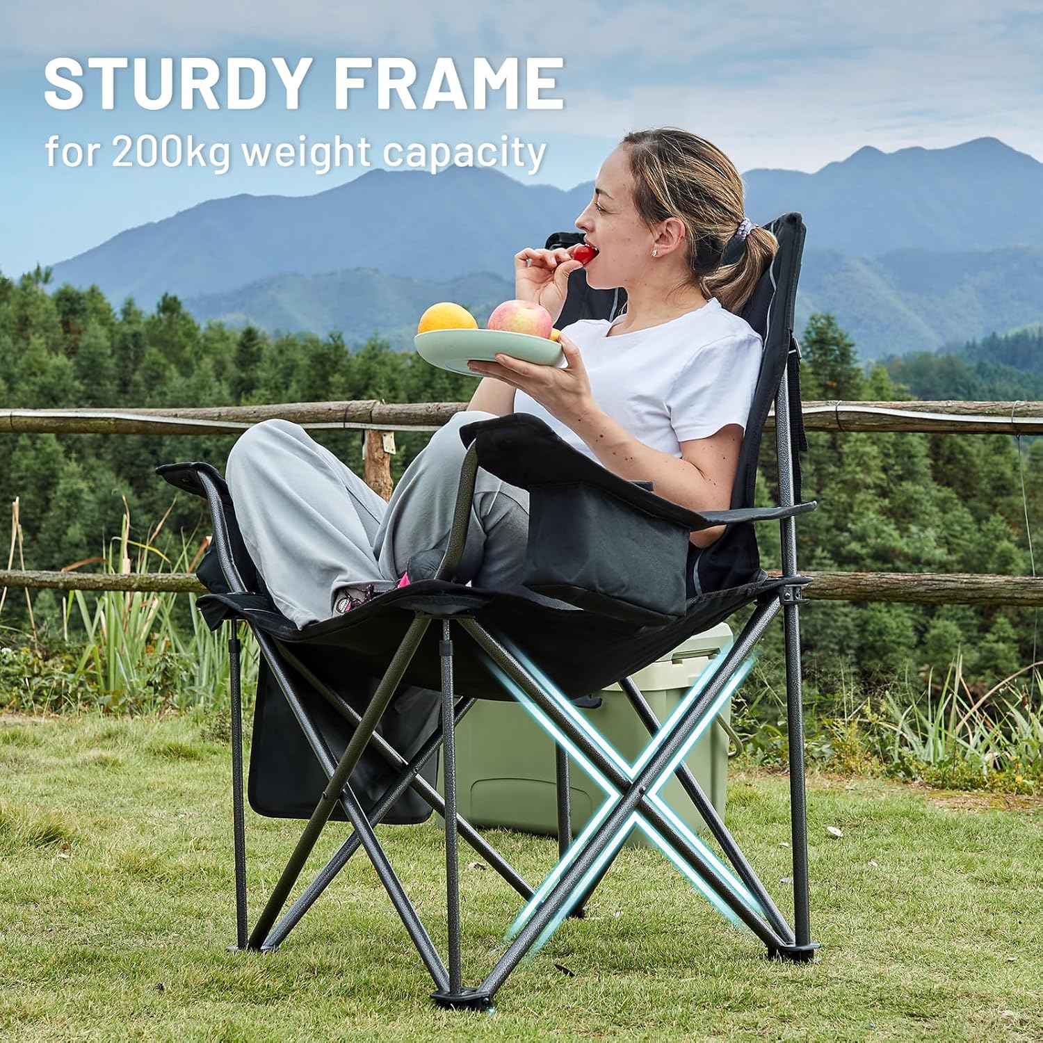 Heavy Duty Camping Chair 200kg Padded Black