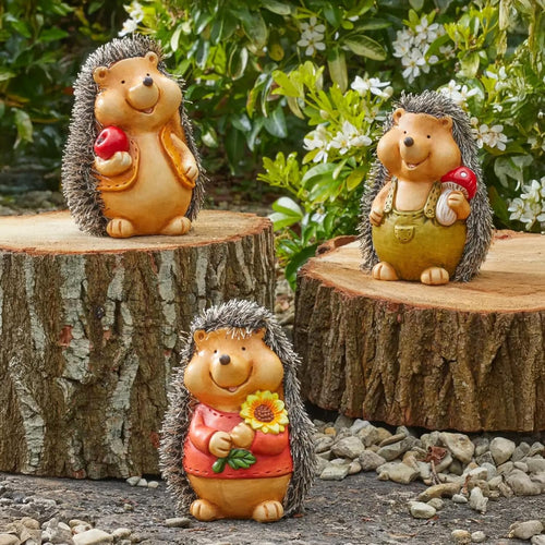 Hedgehog Garden Ornaments Set of 3 Resin Outdoor Decor Hoglets