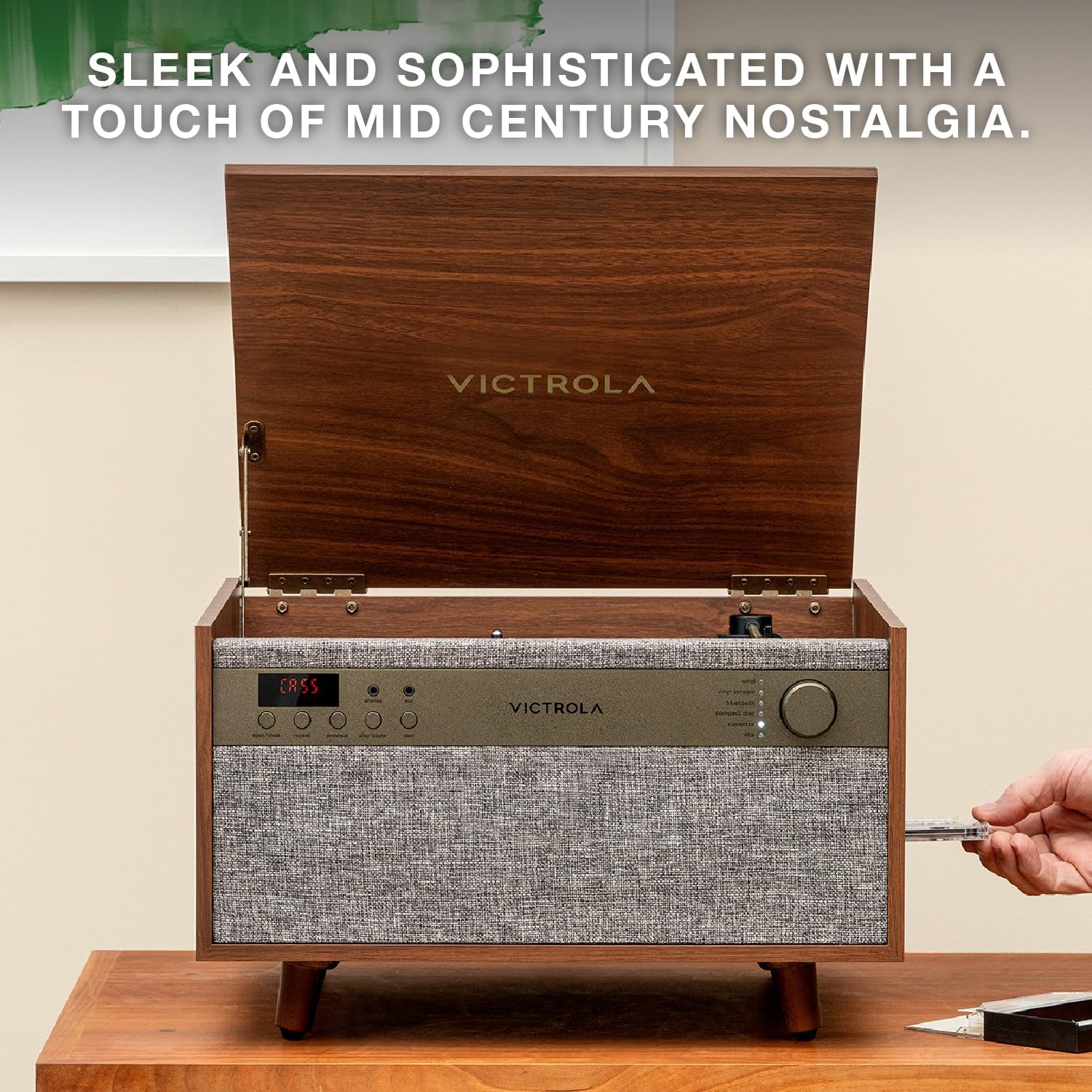 6 In 1 Vinyl Record Player Music Center Walnut Bluetooth Turntable