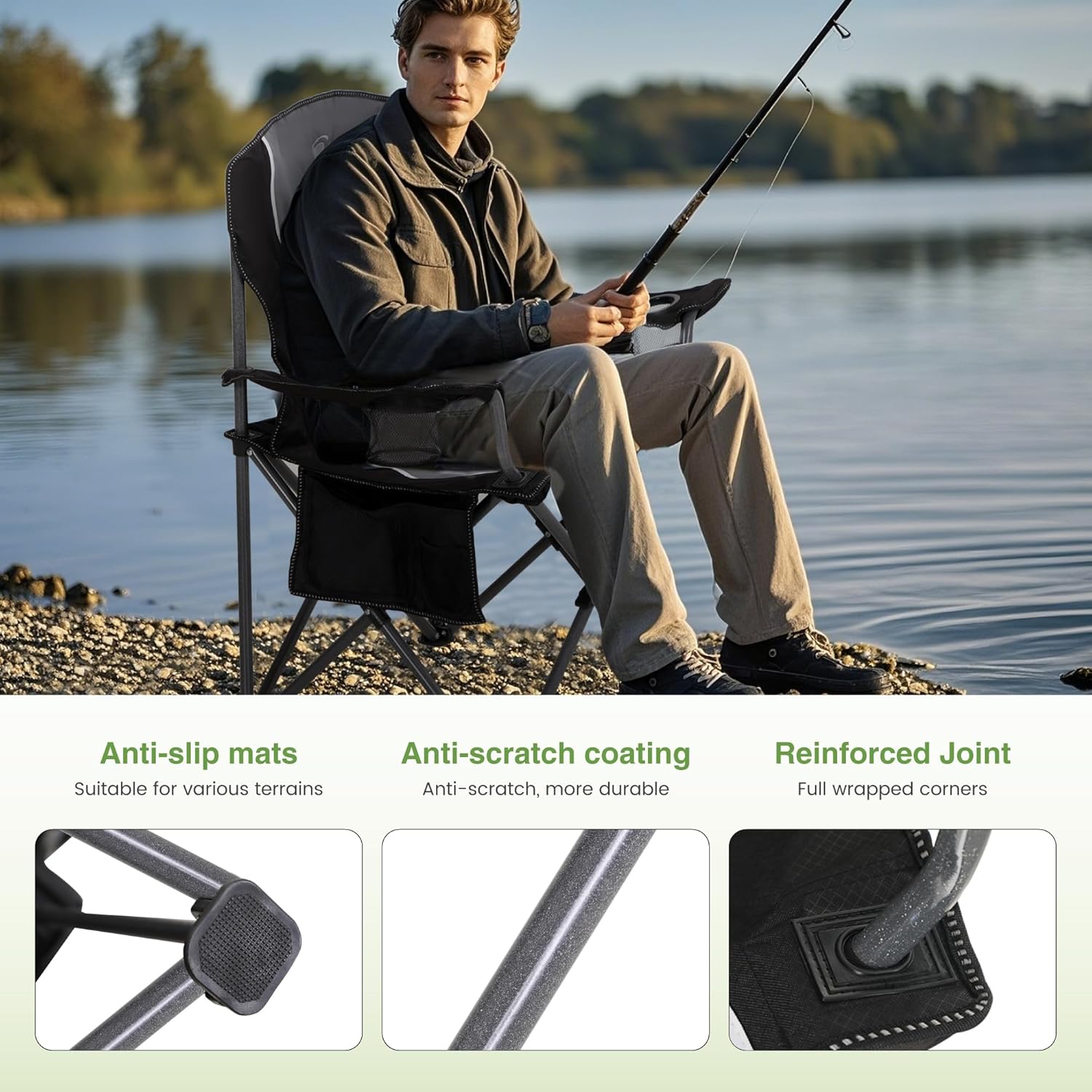 Set of 2 XL Folding Camping Chairs Heavy Duty 160KG