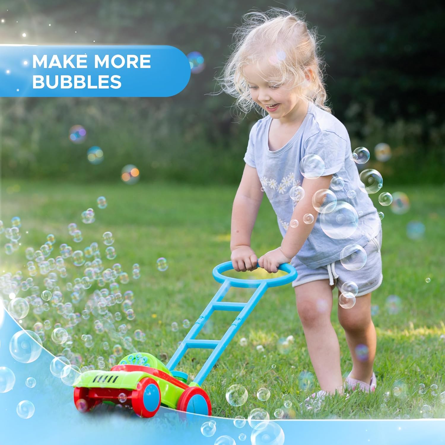 Bubble Lawn Mower Friction Powered Kids Garden Push Toy