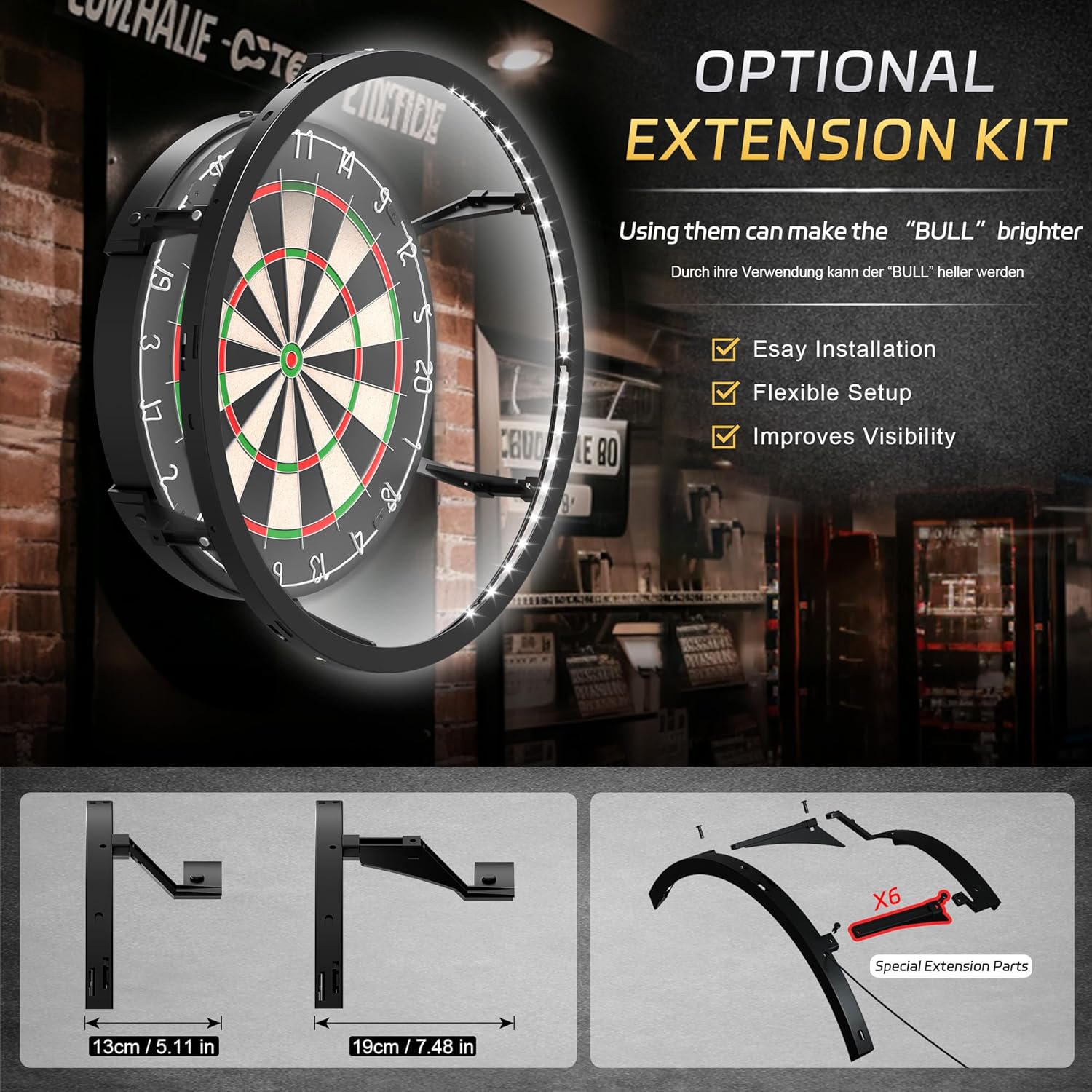360 Dart Board LED Light Modular Panels Shadow Free Full Ring