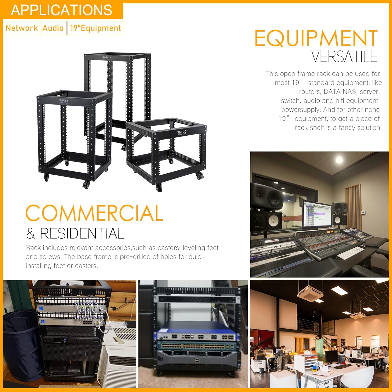 6U Open Frame Server Rack with Wheels 19 Inch Heavy Duty