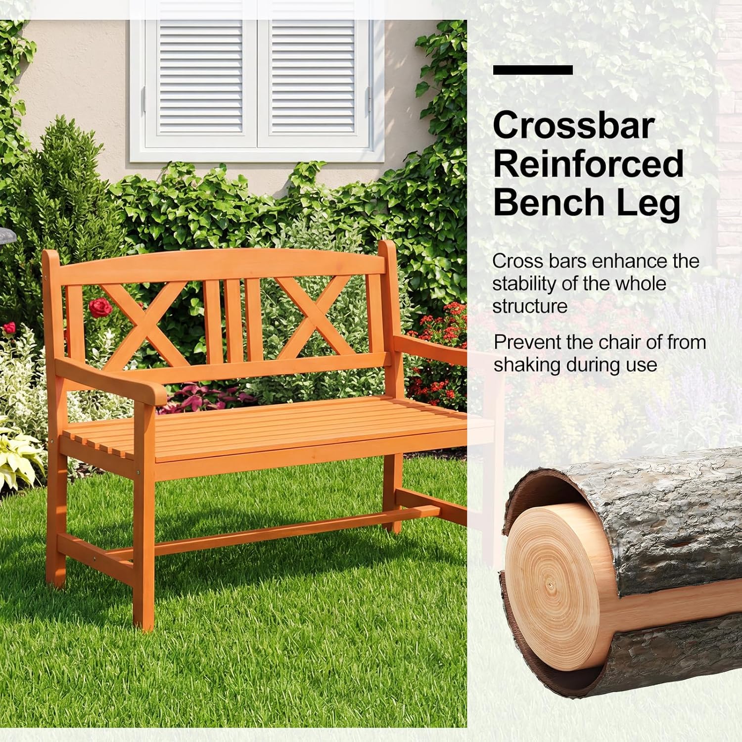 2 Seater Wooden Garden Bench Patio Seat w/Backrest Armrests
