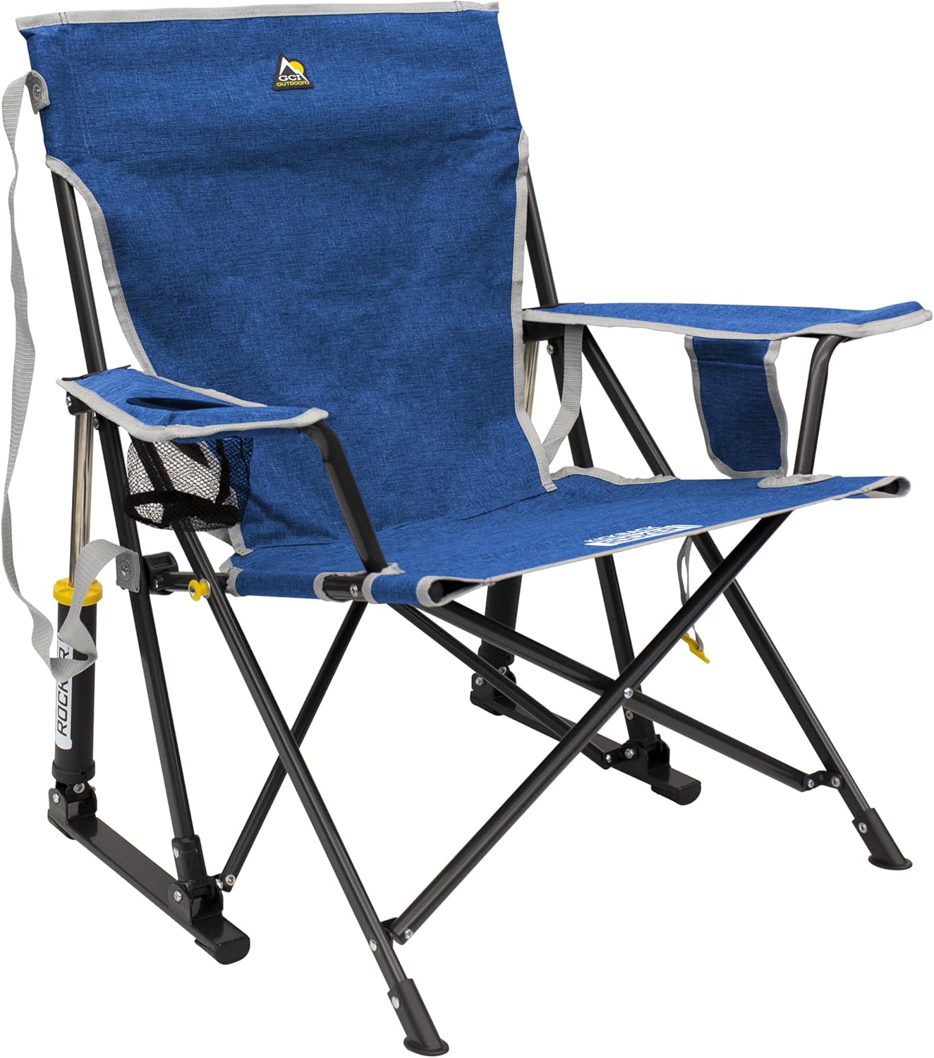 Portable Folding Rocking Camping Chair with Drink Holder Blue