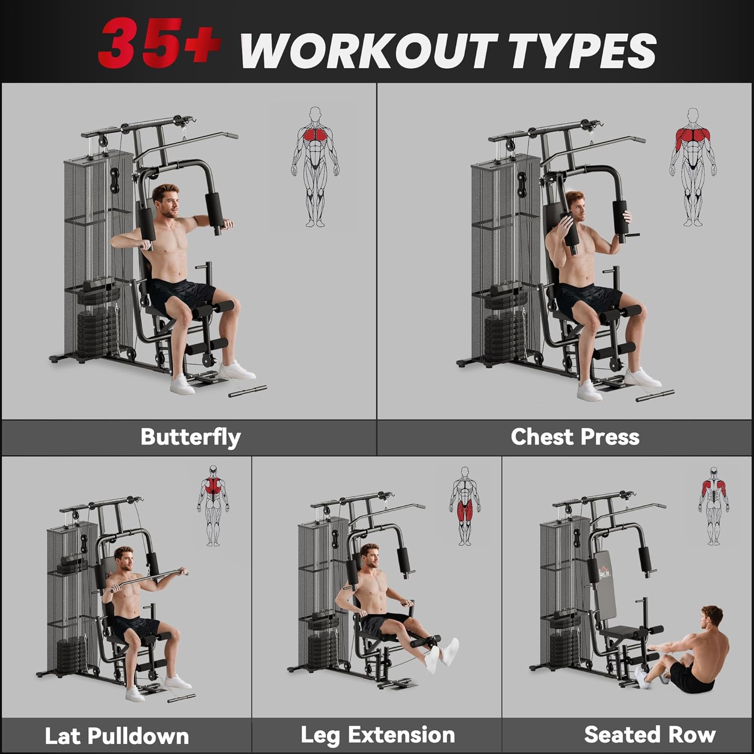 Multi Gym Workout Station 45kg Weight Stack Home Strength Trainer