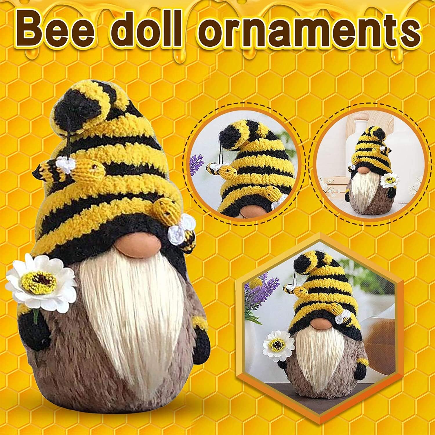 Bee Gnome Plush Sunflower Decor Spring Farmhouse Table Ornament