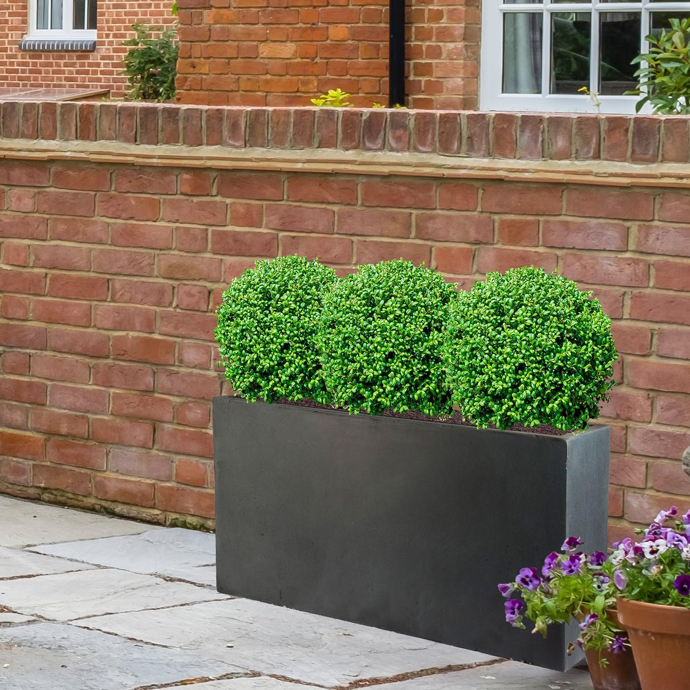 65cm Large Trough Planters Set 2 Dark Grey Stone Effect Pots