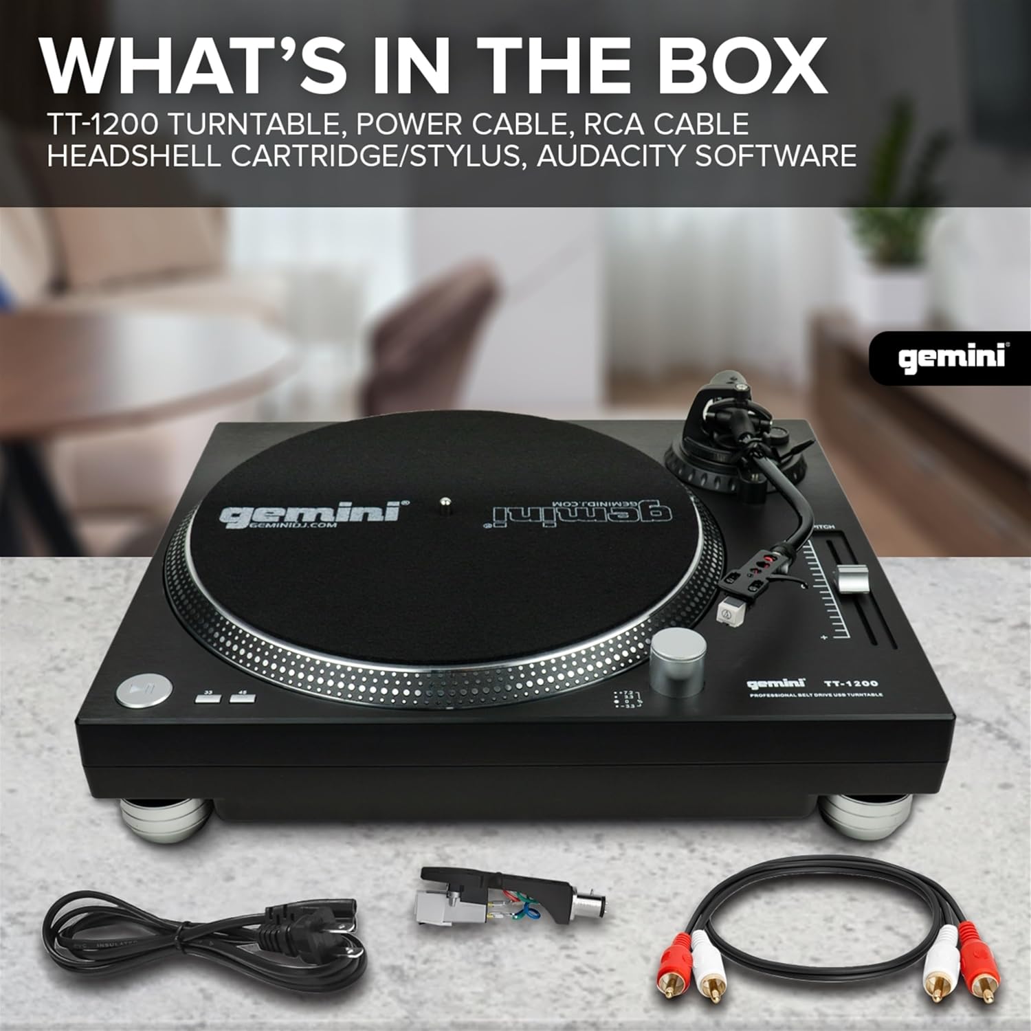 DJ Belt Drive Turntable USB MP3 Recording 2 Speed Black