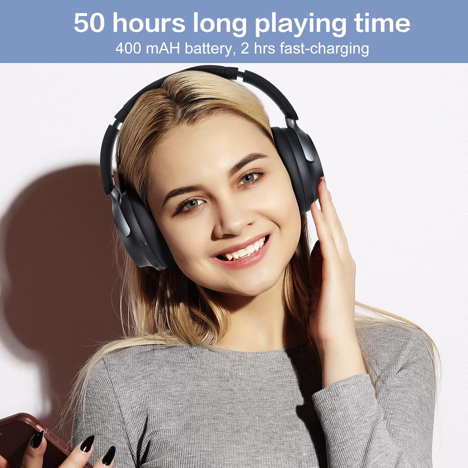 Wireless Over Ear Bluetooth Headphones 6 EQ Deep Bass 50H Battery