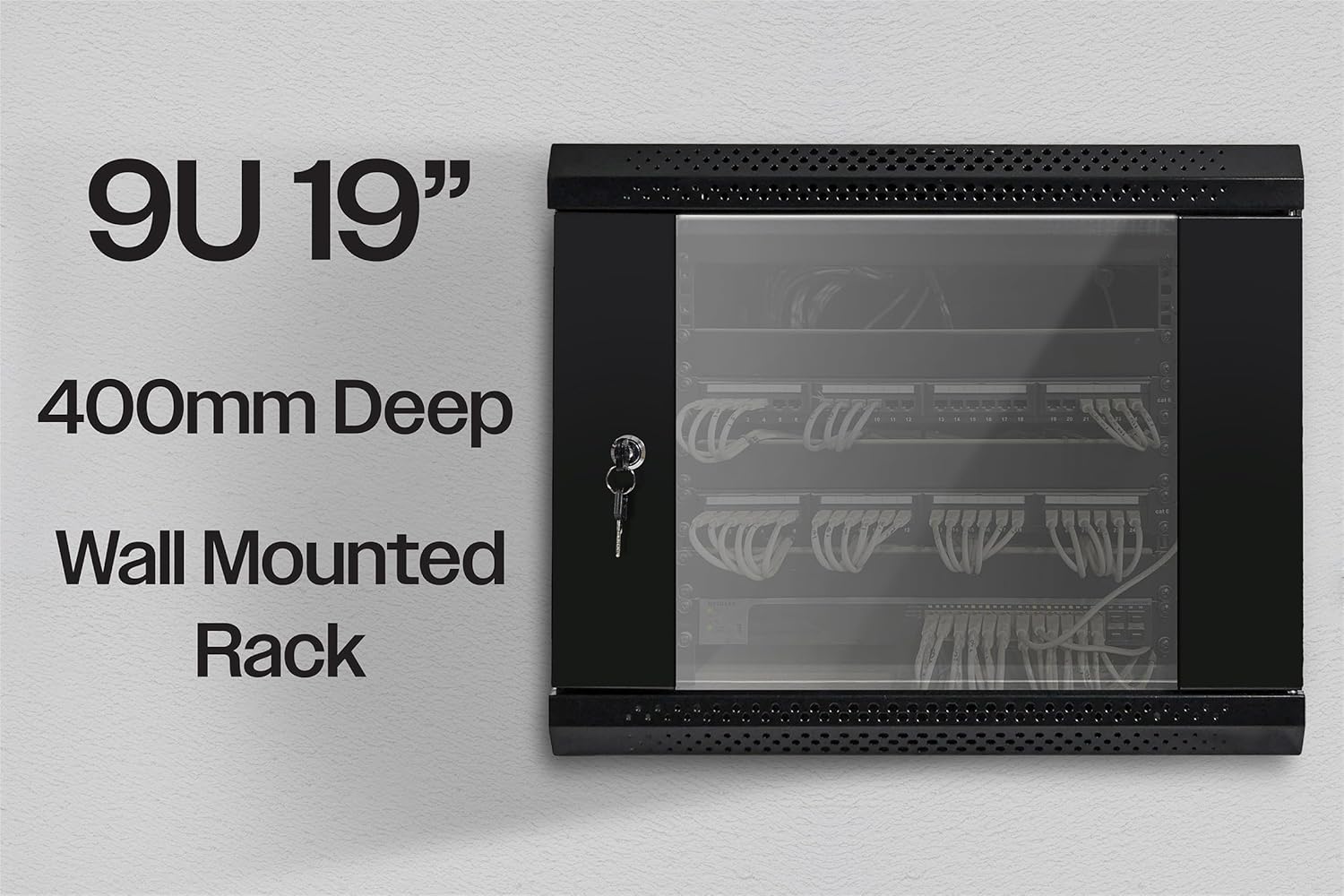 9U Wall Mount Network Cabinet 19 Inch Glass Door 400mm