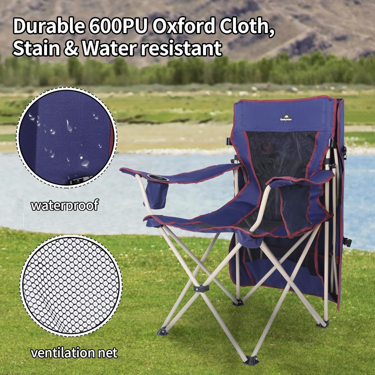 Folding Camping Chair with Adjustable Canopy Shade Navy