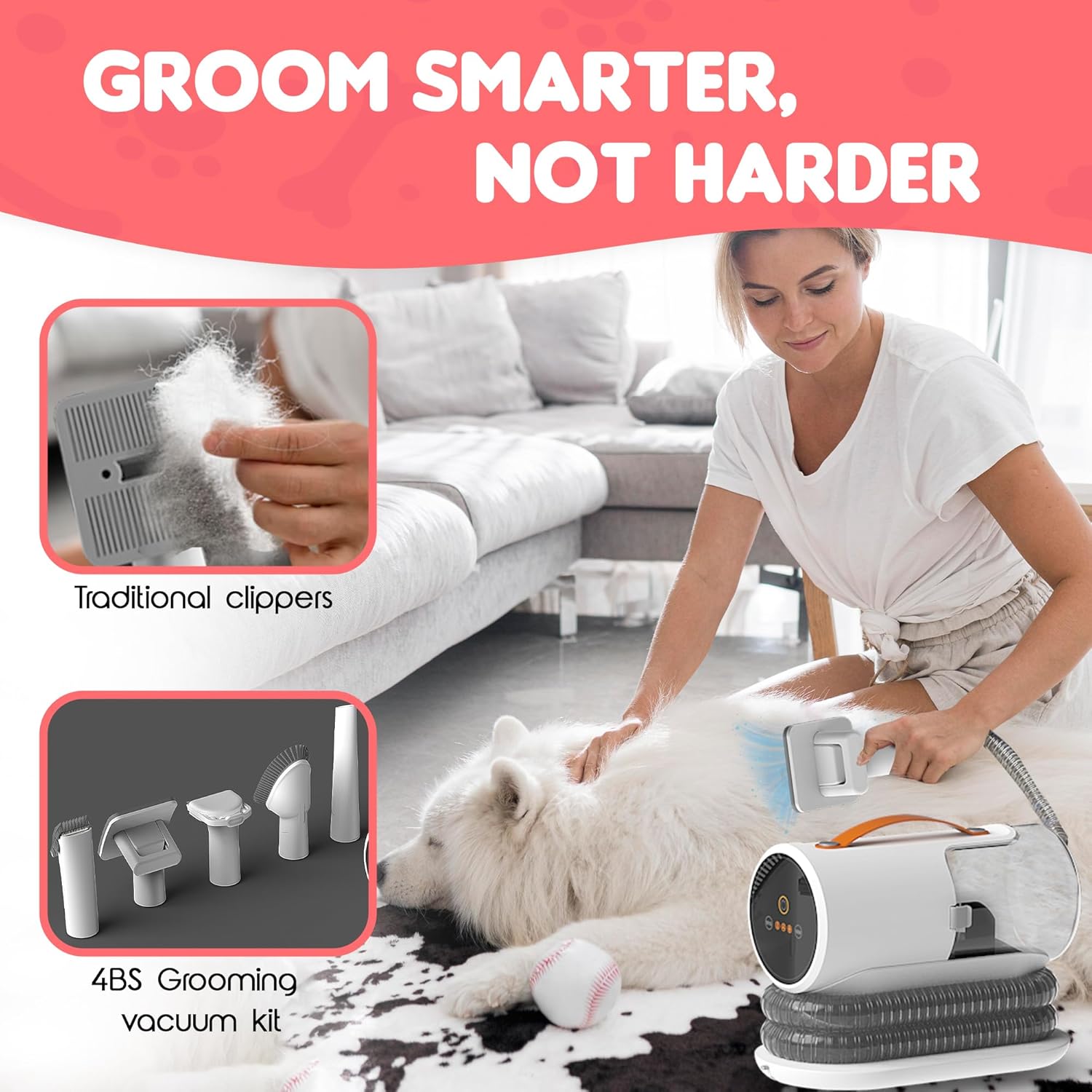 Pet Grooming Vacuum 12000Pa 5 in 1 Dog Cat Hair Clipper Quiet 2L