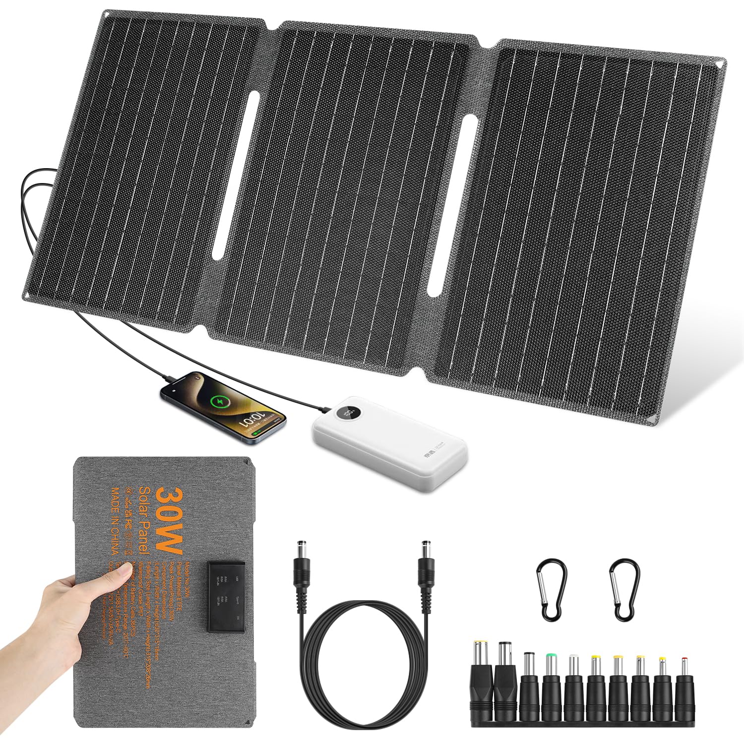 30W Portable Solar Panel Foldable USB C DC Charger Camping