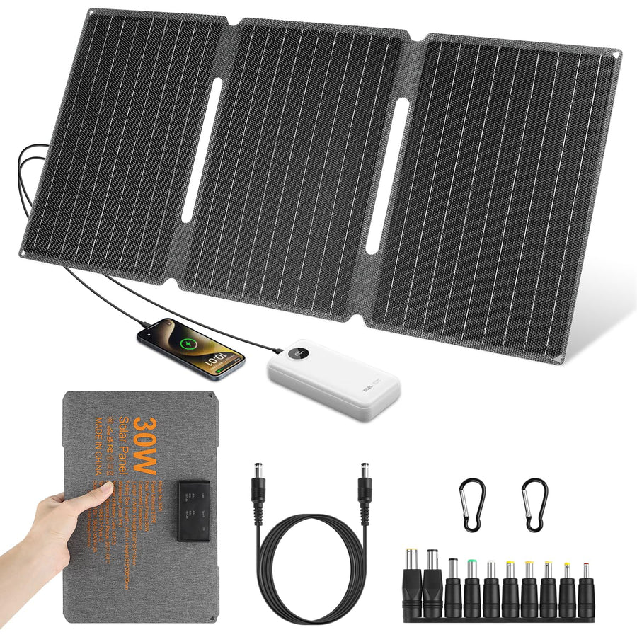 30W Portable Solar Panel Foldable USB C DC Charger Camping