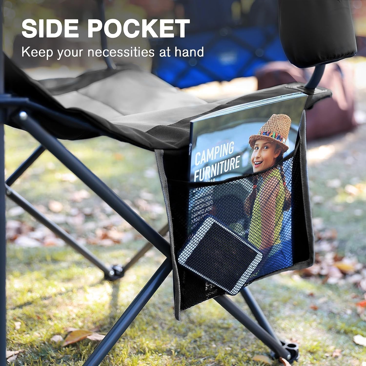 Portable Oversized Camping Chair High Back Cup Holder Black