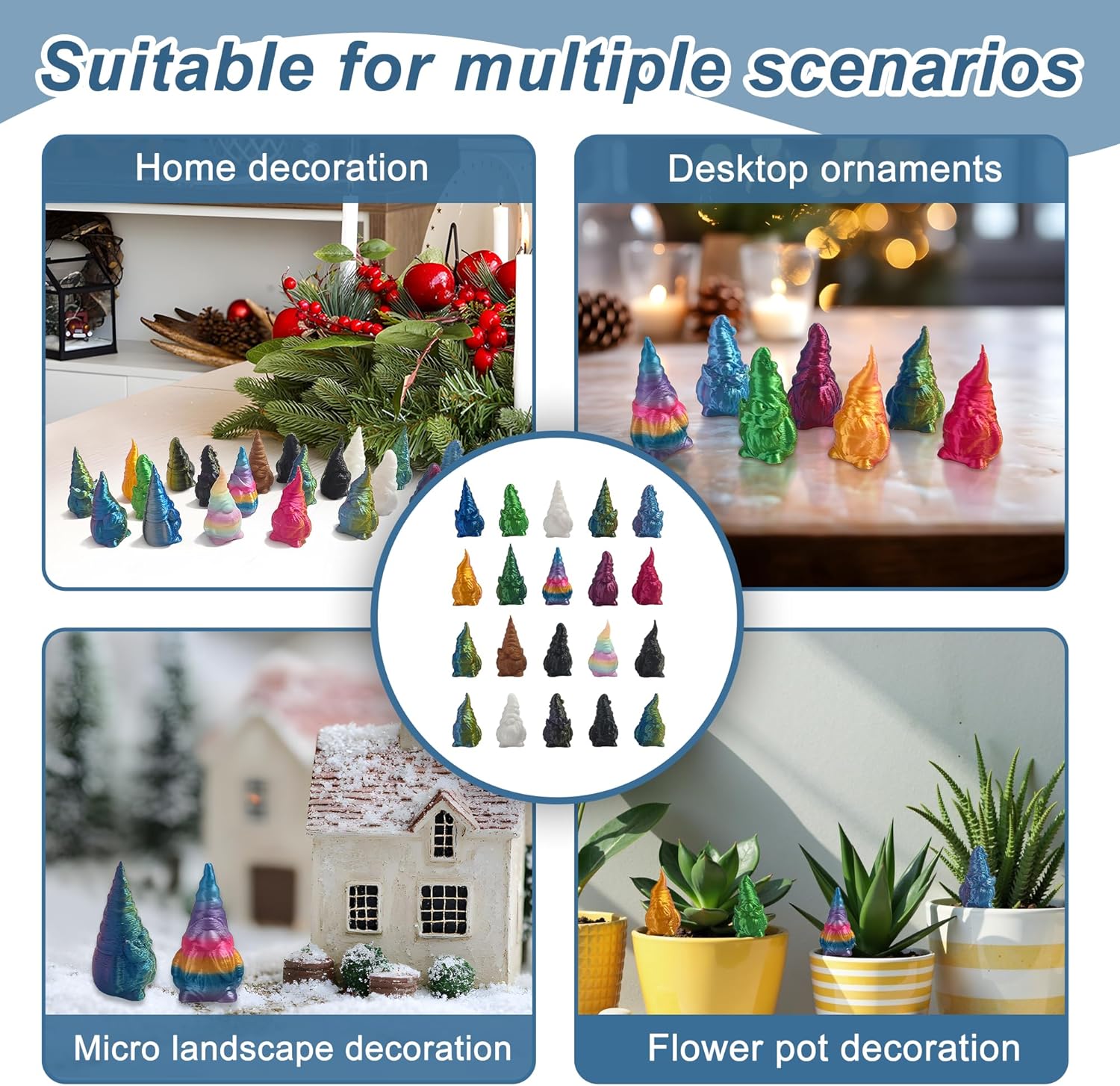 20PCS Mini Gnome Ornaments 3D Printed Fairy Garden Decor Set