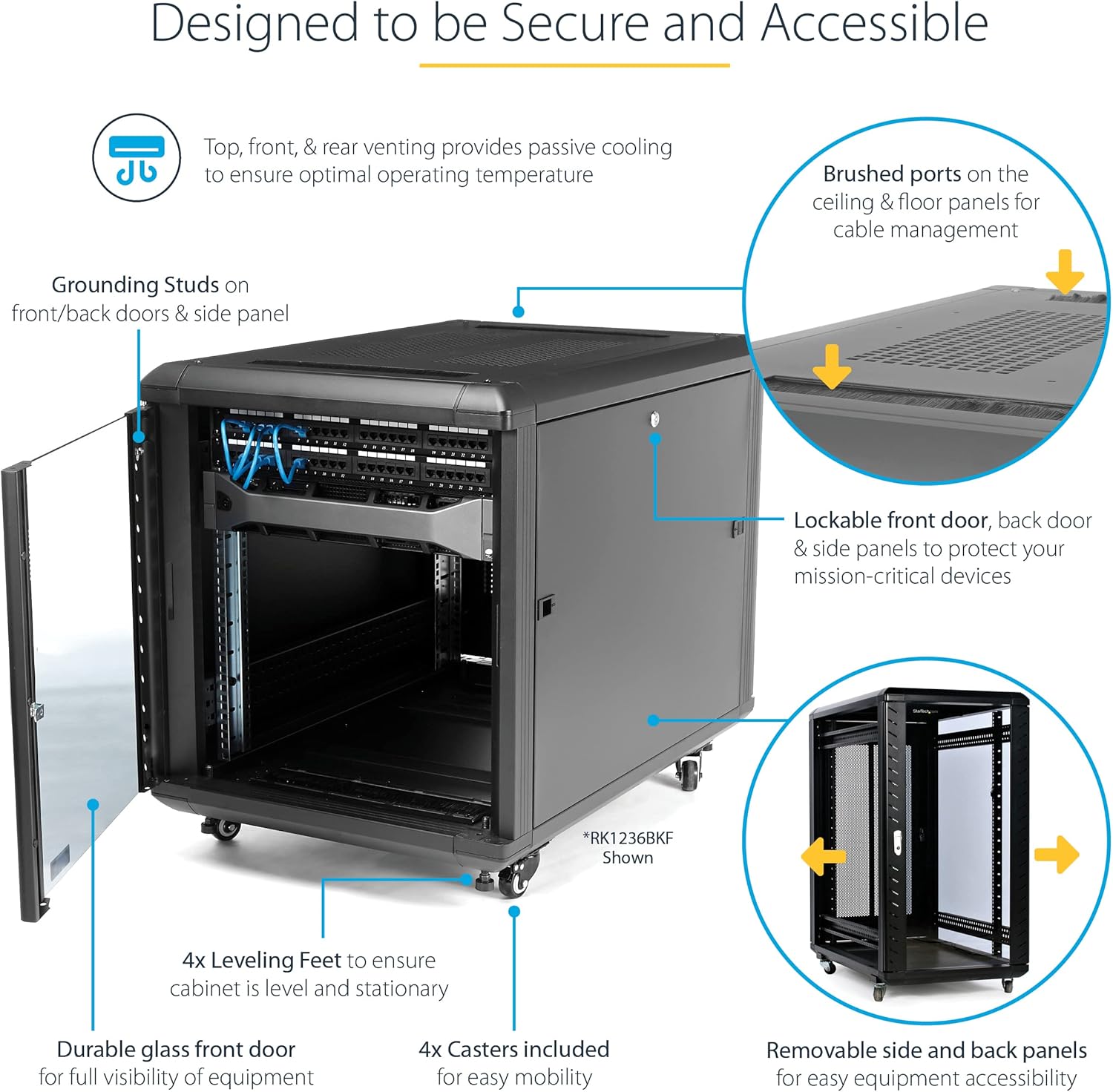 15U 19in Server Rack Cabinet 4 Post Adjustable Depth Locking Mobile