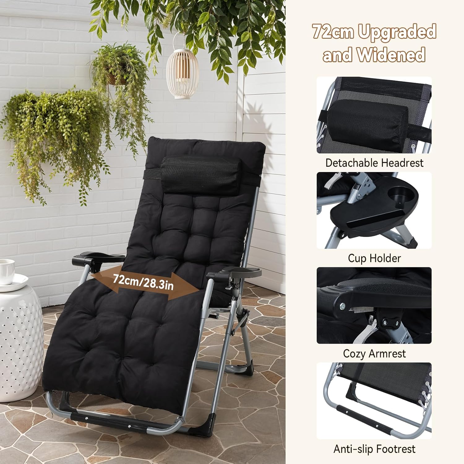 Zero Gravity Recliner Chair Wide Folding Sun Lounger Black