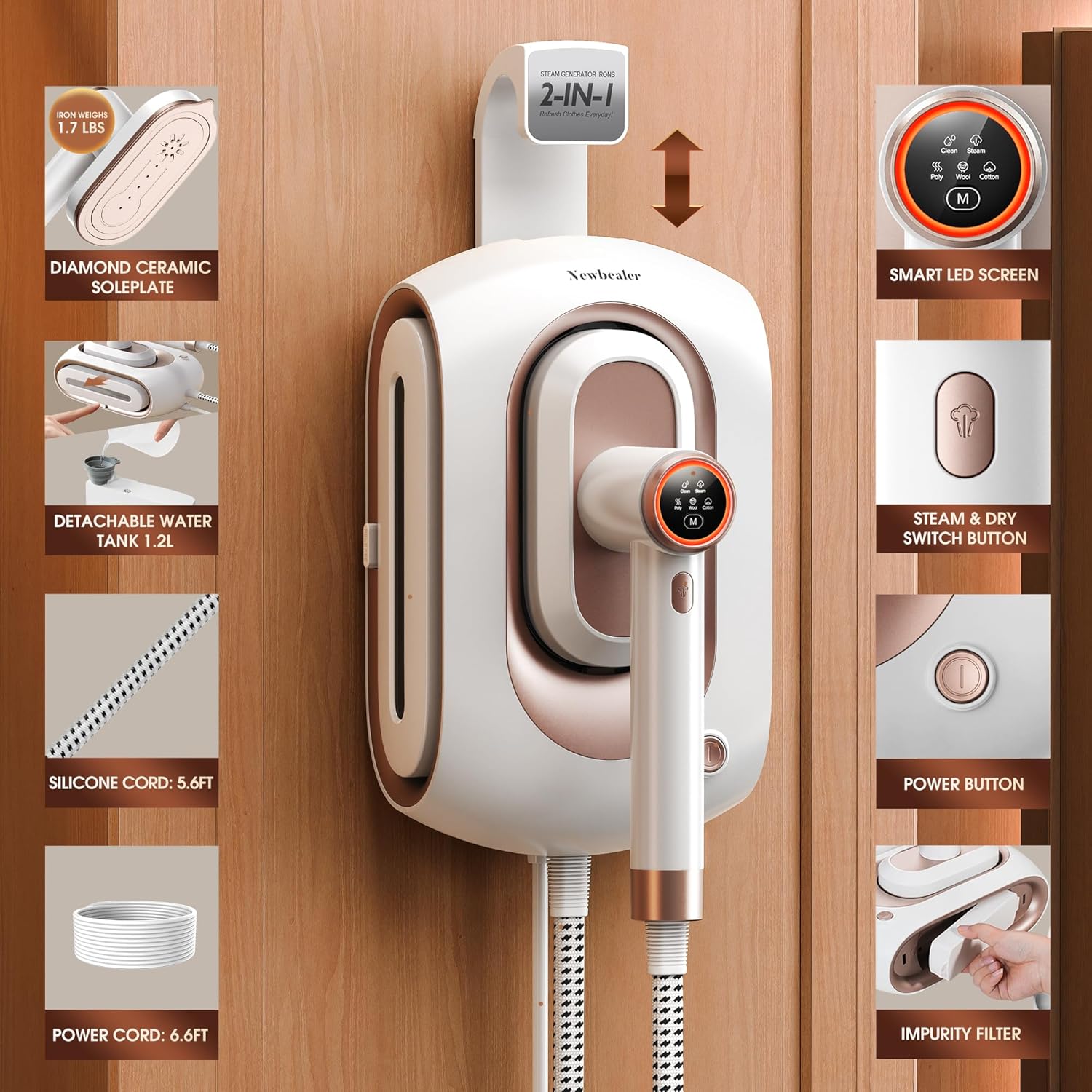 Steam Generator Iron 1600W Clothes Steamer Station 1.2L Tank