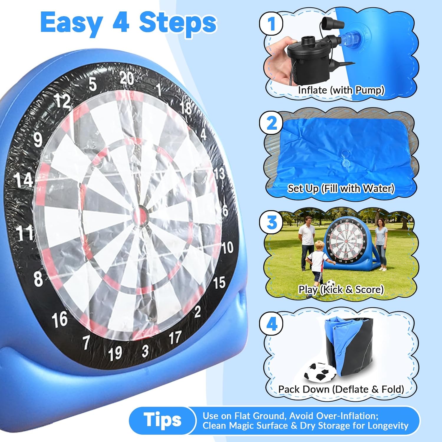 150cm Inflatable Soccer Dart Board Target Game w Balls Pump Outdoor
