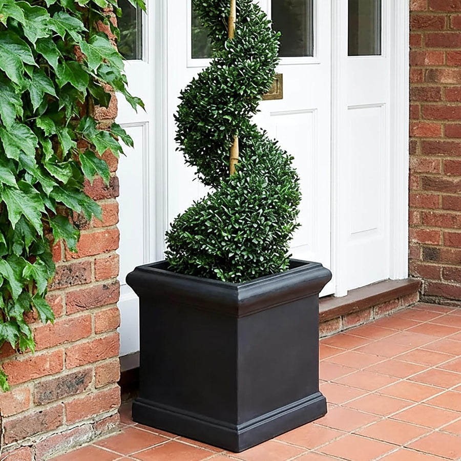 35cm Square Planter Black Slate Effect Garden Pot Drainage