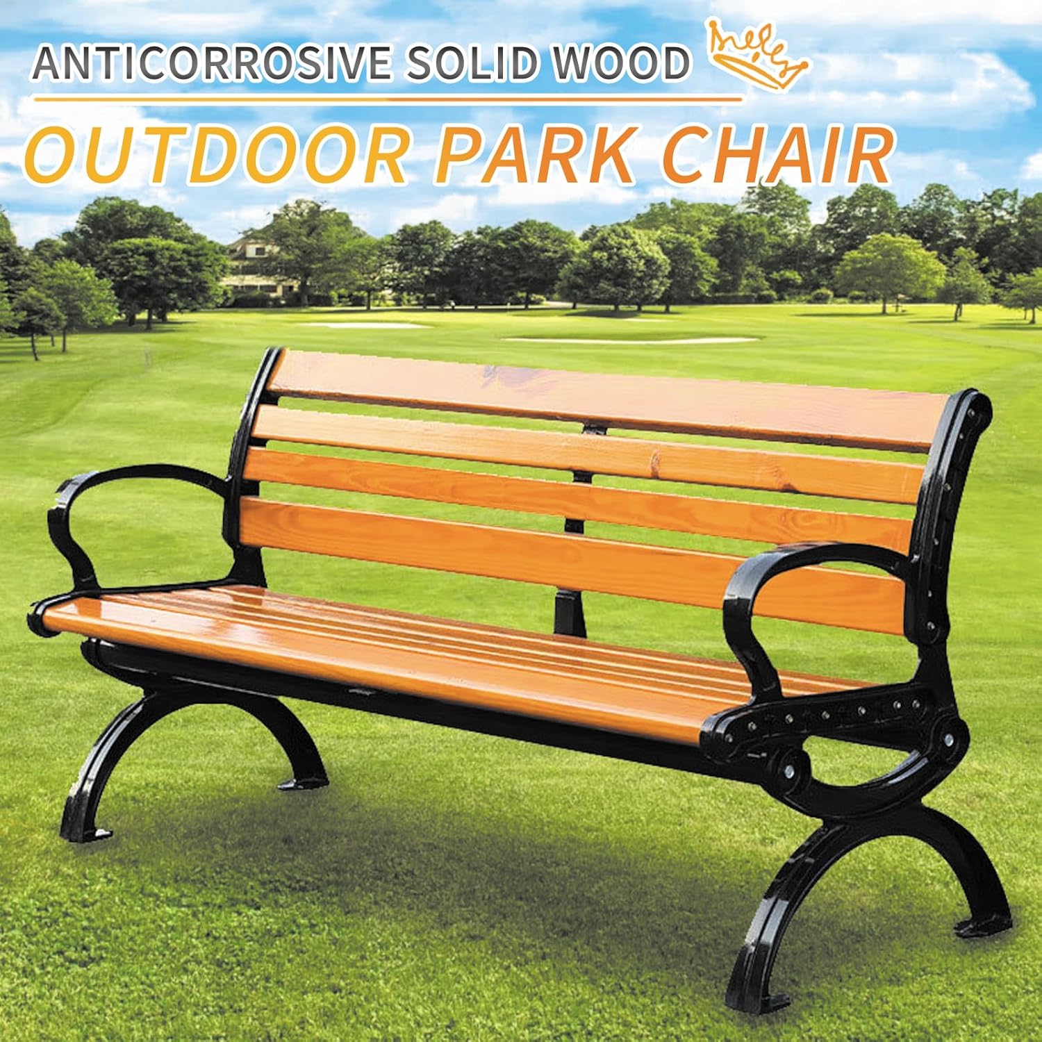 3 Seater Garden Bench Cast Iron Hardwood Outdoor Patio Seat
