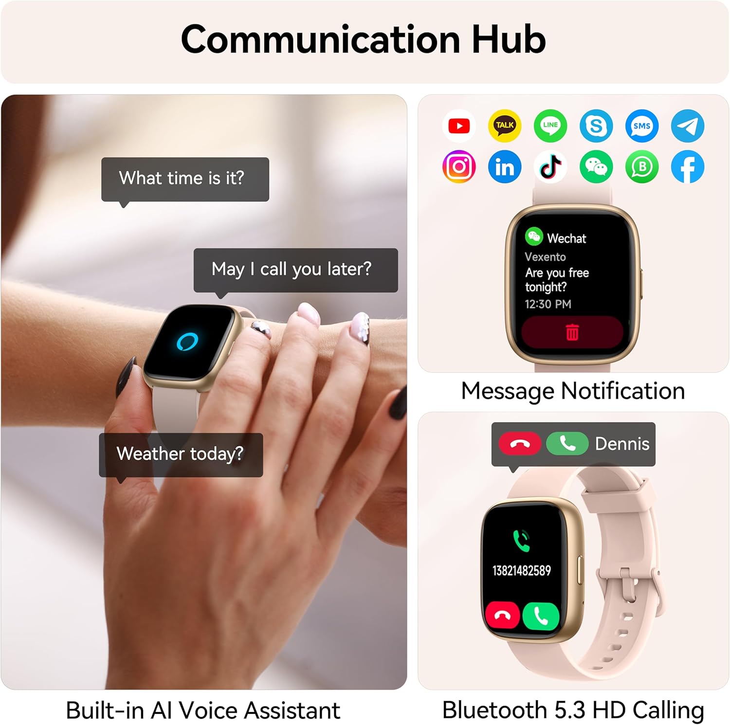 Peach Smart Watch Alexa Bluetooth Call 110 Sports