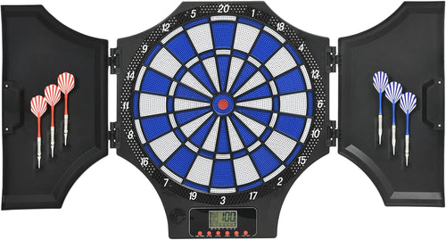 Electronic Dartboard Cabinet Set LCD Scoring 31 Games 6 Darts