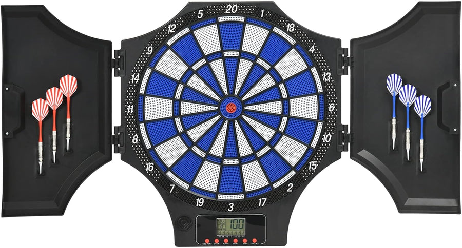 Electronic Dartboard Cabinet Set LCD Scoring 31 Games 6 Darts