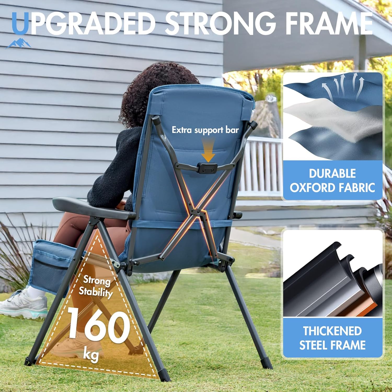 Reclining Camping Chair High Back 160KG Blue