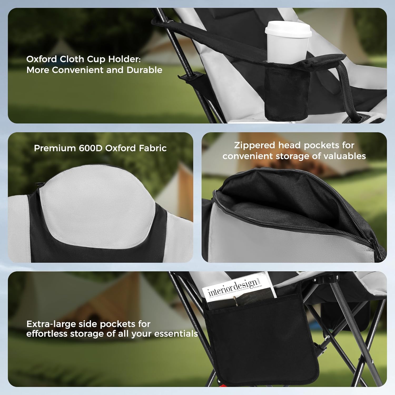Heated Folding Camping Chair 159kg High Back Portable Seat