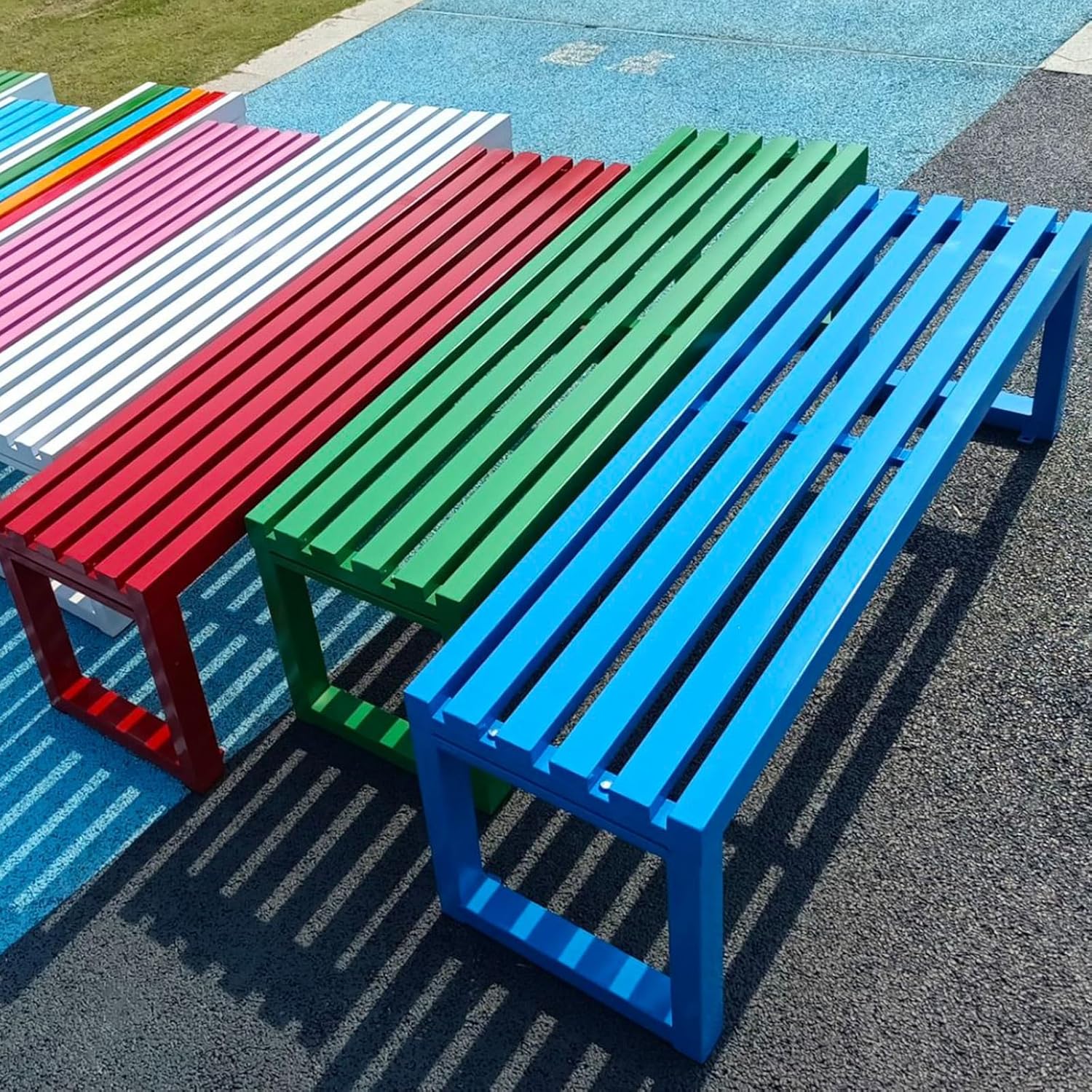 Outdoor Metal Garden Bench Backless Patio Porch Seat 100cm Red