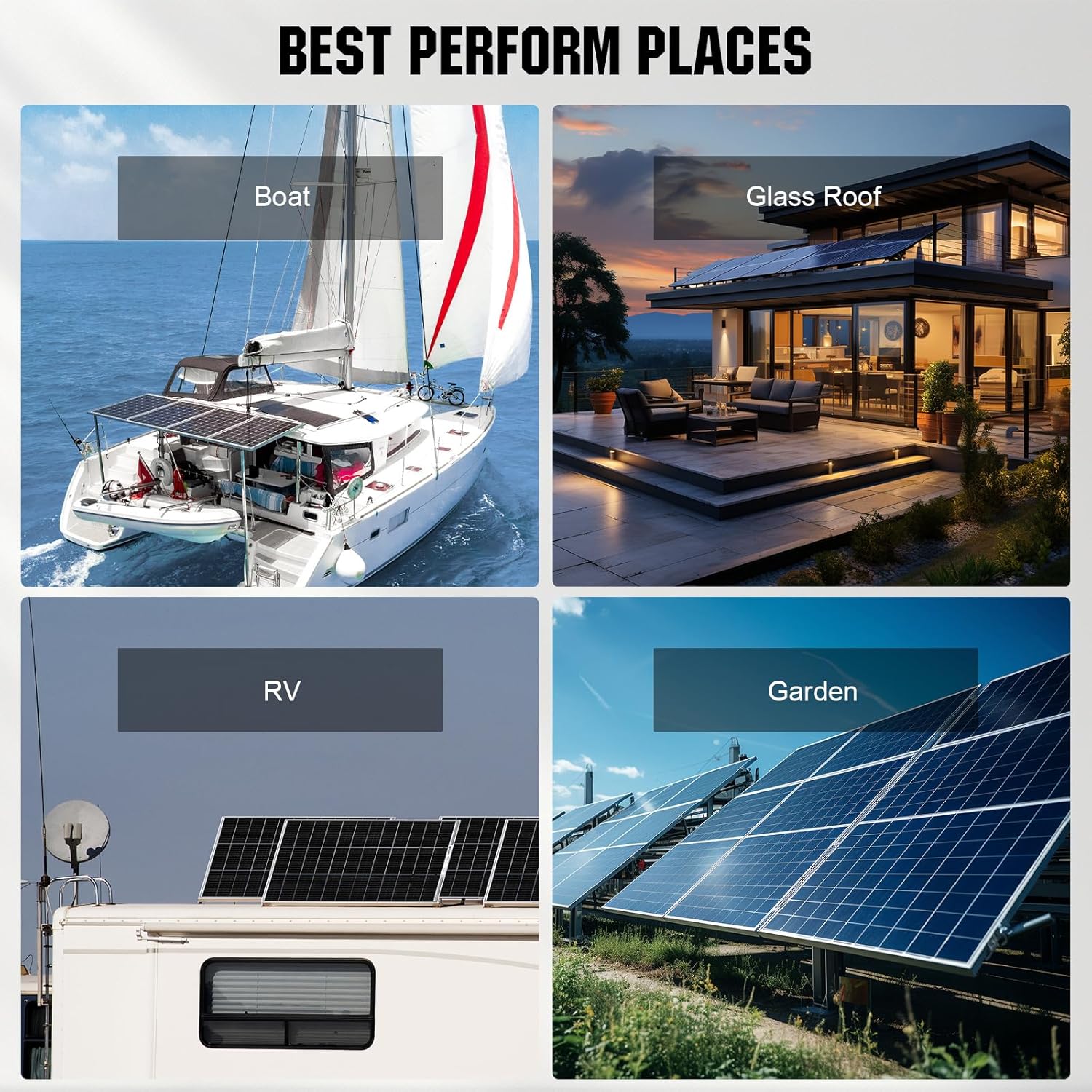 120W Bifacial Solar Panel 12V Monocrystalline RV Caravan Marine