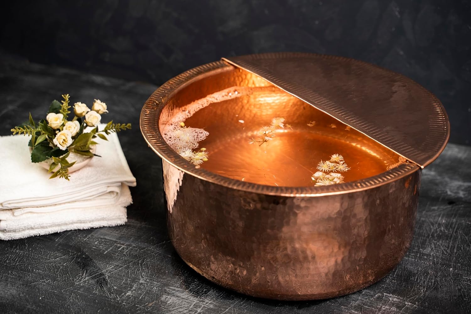 Solid Copper Foot Bath Bowl 16in Pedicure Basin Hammered Spa