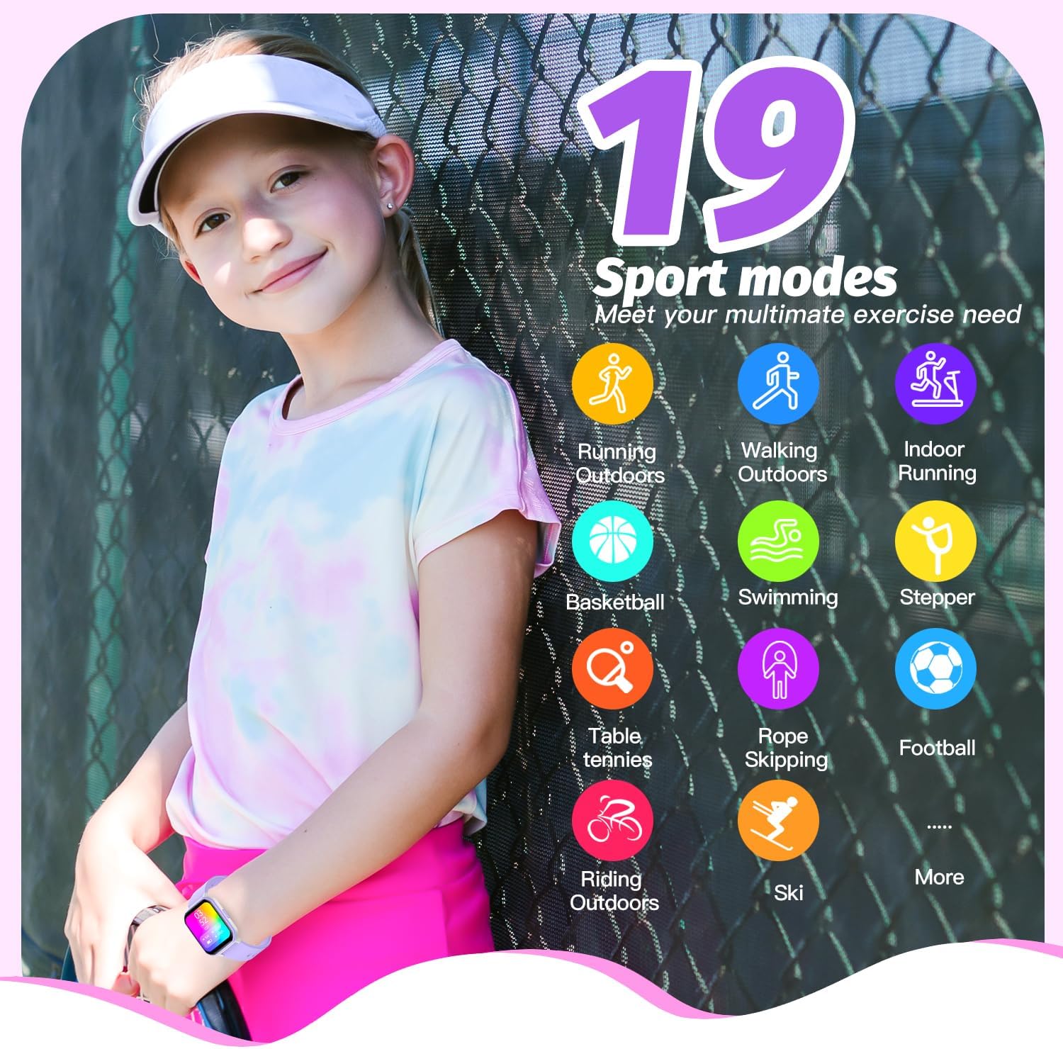 Kids Smart Watch Purple Fitness Tracker 19 Sport Modes