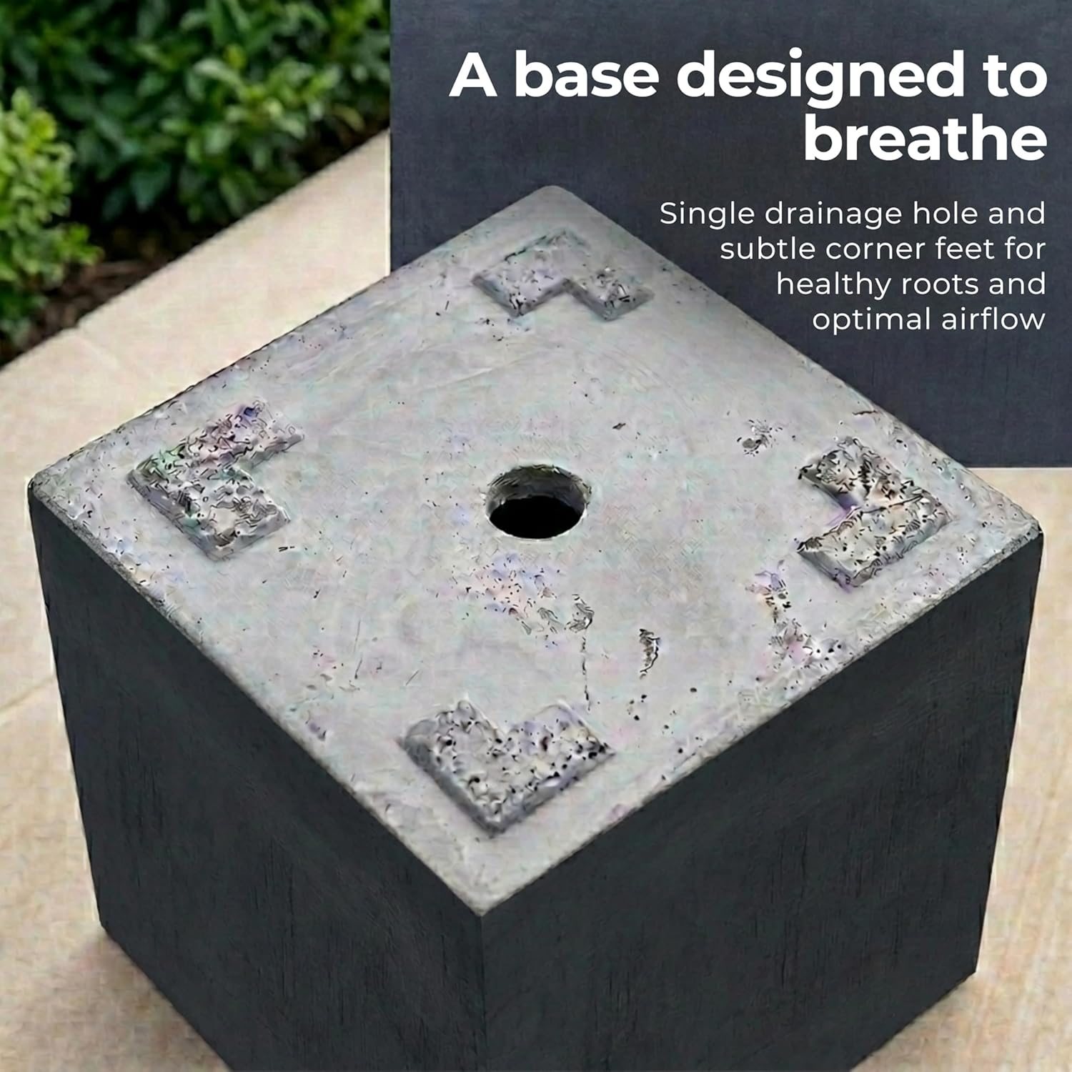 30cm Dark Grey Square Planter Stone Effect Garden Pot Drainage