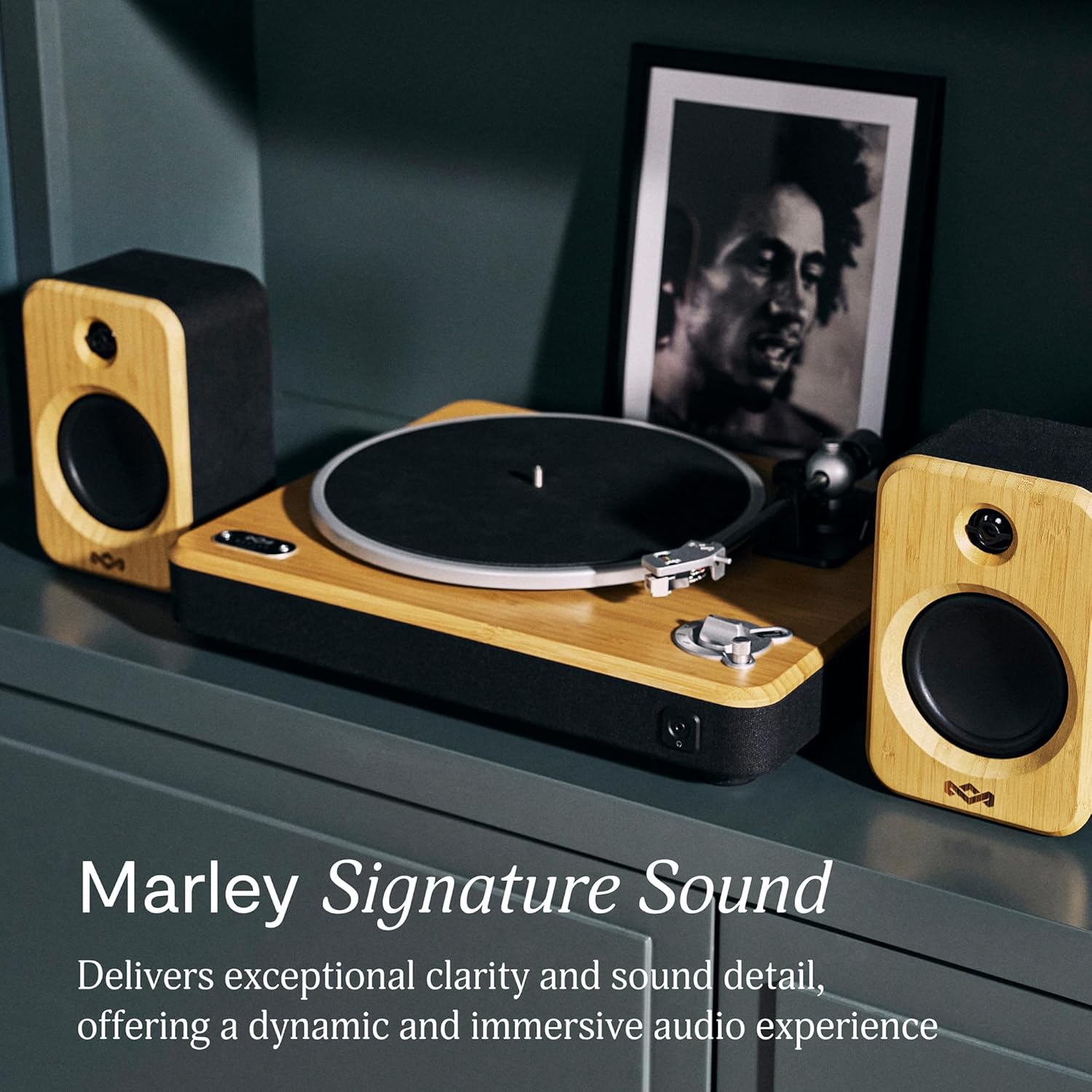 Wireless Turntable with Bookshelf Speakers Bamboo Bluetooth