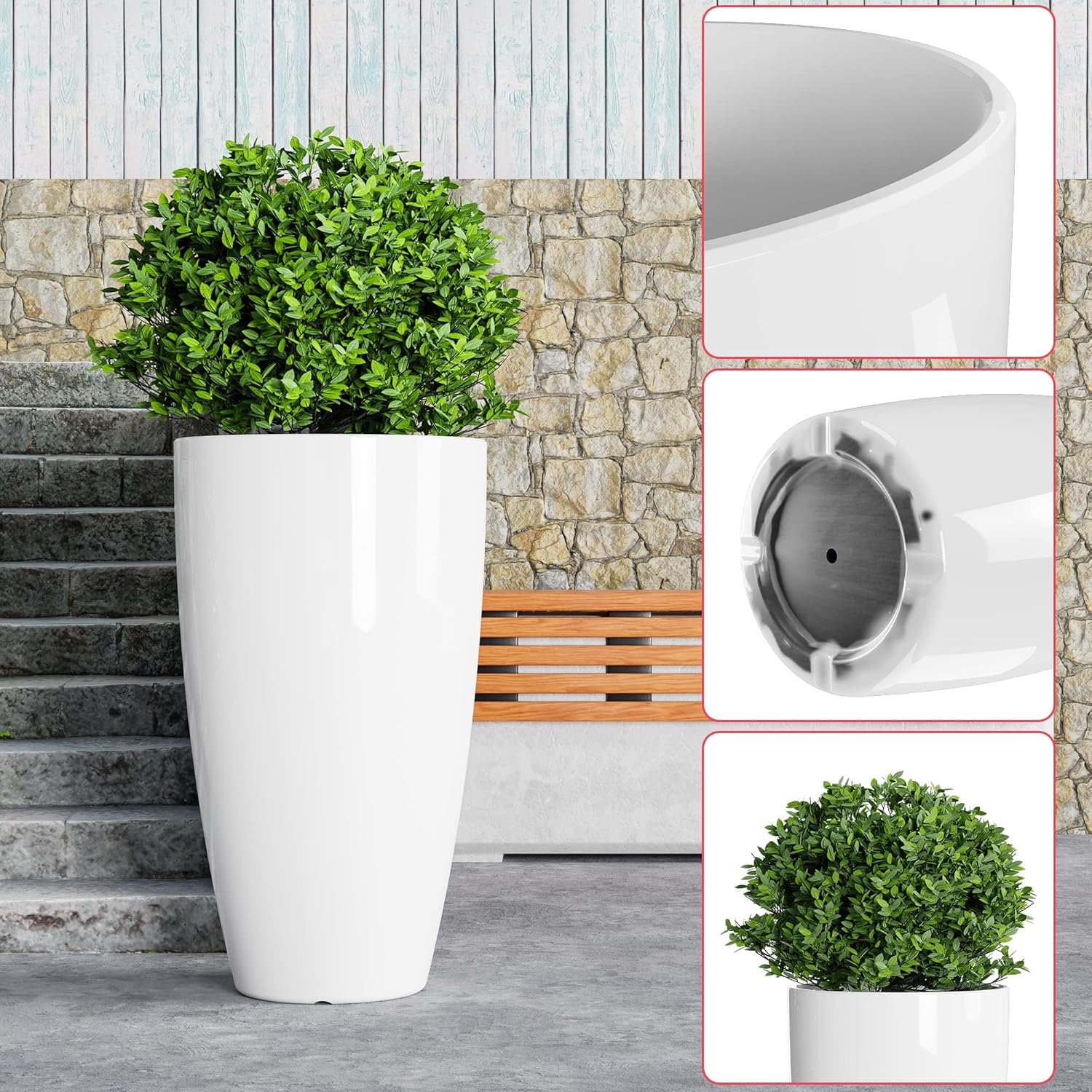 Tall Planters Set of 2 53cm White Plant Pots Indoor Outdoor