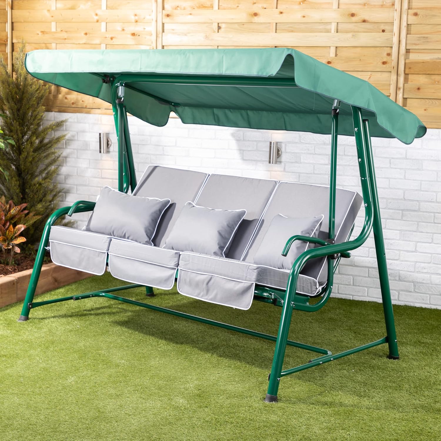 3 Seater Reclining Garden Swing Seat Grey Canopy