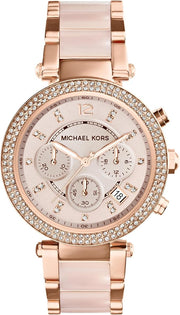 Womens Rose Gold Chronograph Crystal Watch 39mm