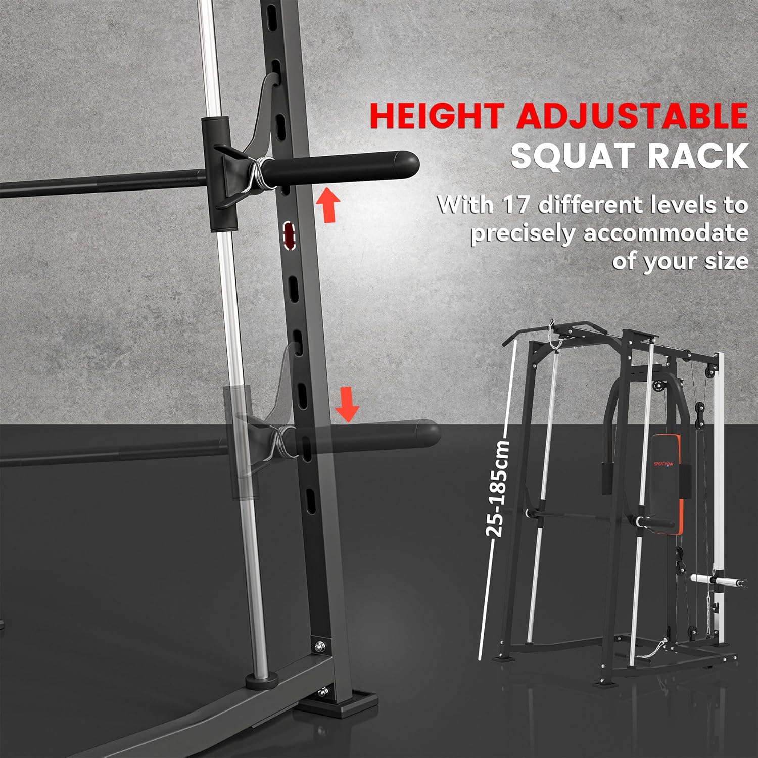 3 In 1 Smith Machine Power Cage Dual Cable Pulley Home Gym Rack
