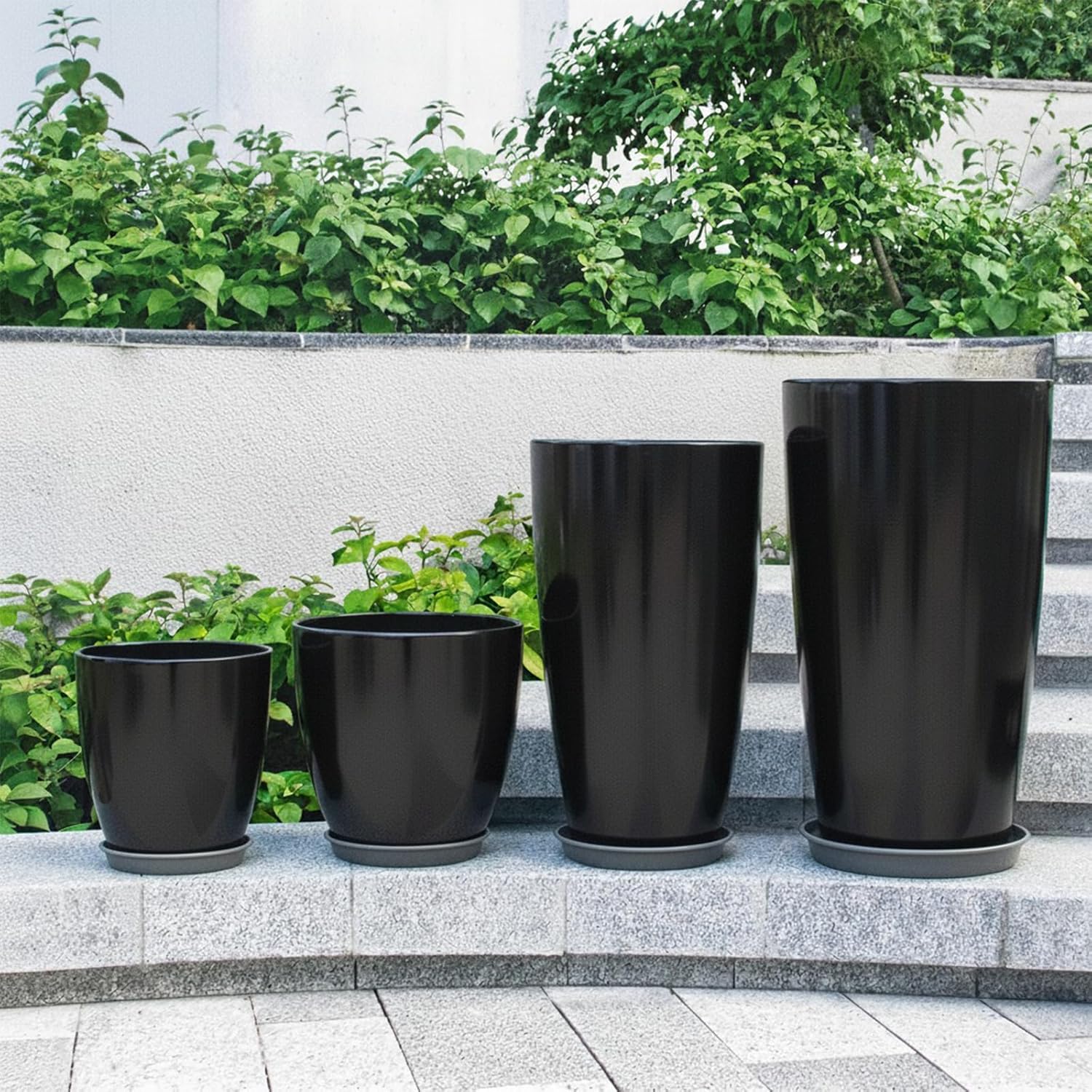 Plant Pots Set of 4 Black Tall Planters 25 30 35cm Indoor Outdoor
