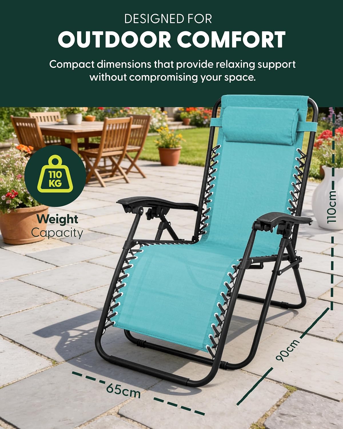 Set of 2 Zero Gravity Recliner Chairs Teal 160 Degree