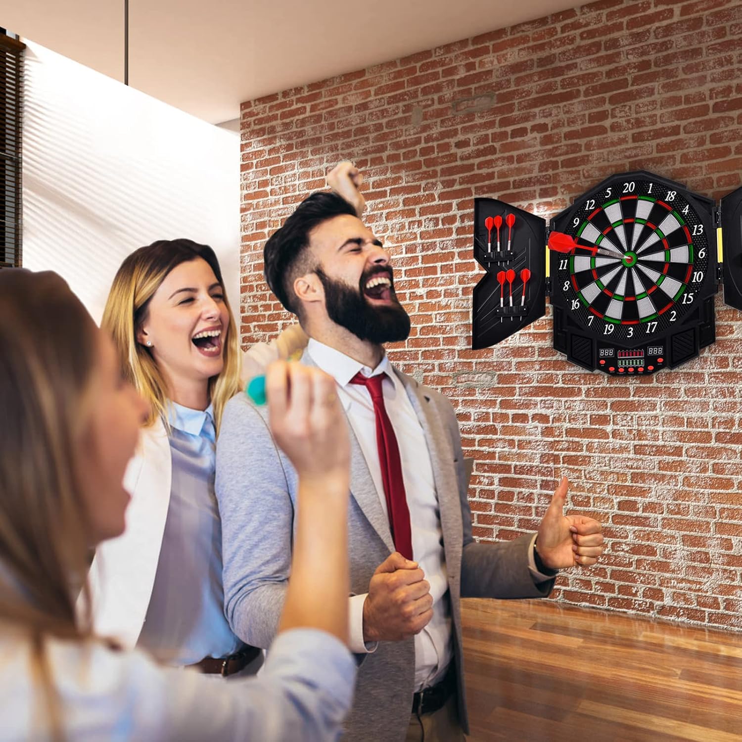 Electronic Dartboard Cabinet LED Auto Scoring 216 Games 12 Darts