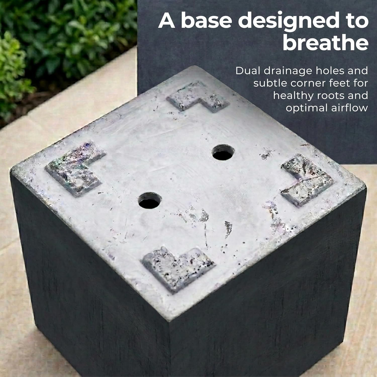 60cm Large Square Planter Dark Grey Stone Effect Tree Pot