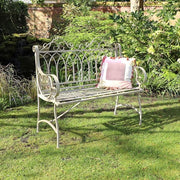 Vintage Metal Garden Bench Antique Cream Patio Seat