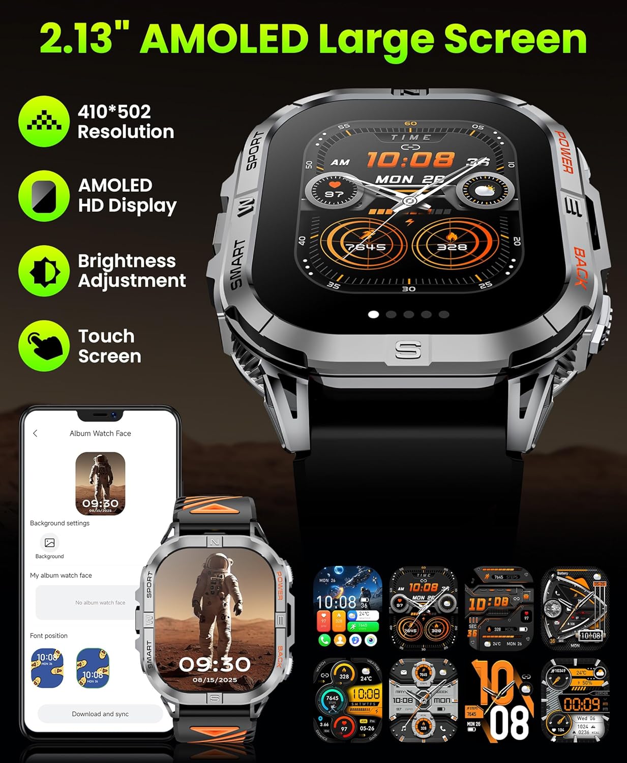 Military GPS Smart Watch 2.13 AMOLED Bluetooth Call