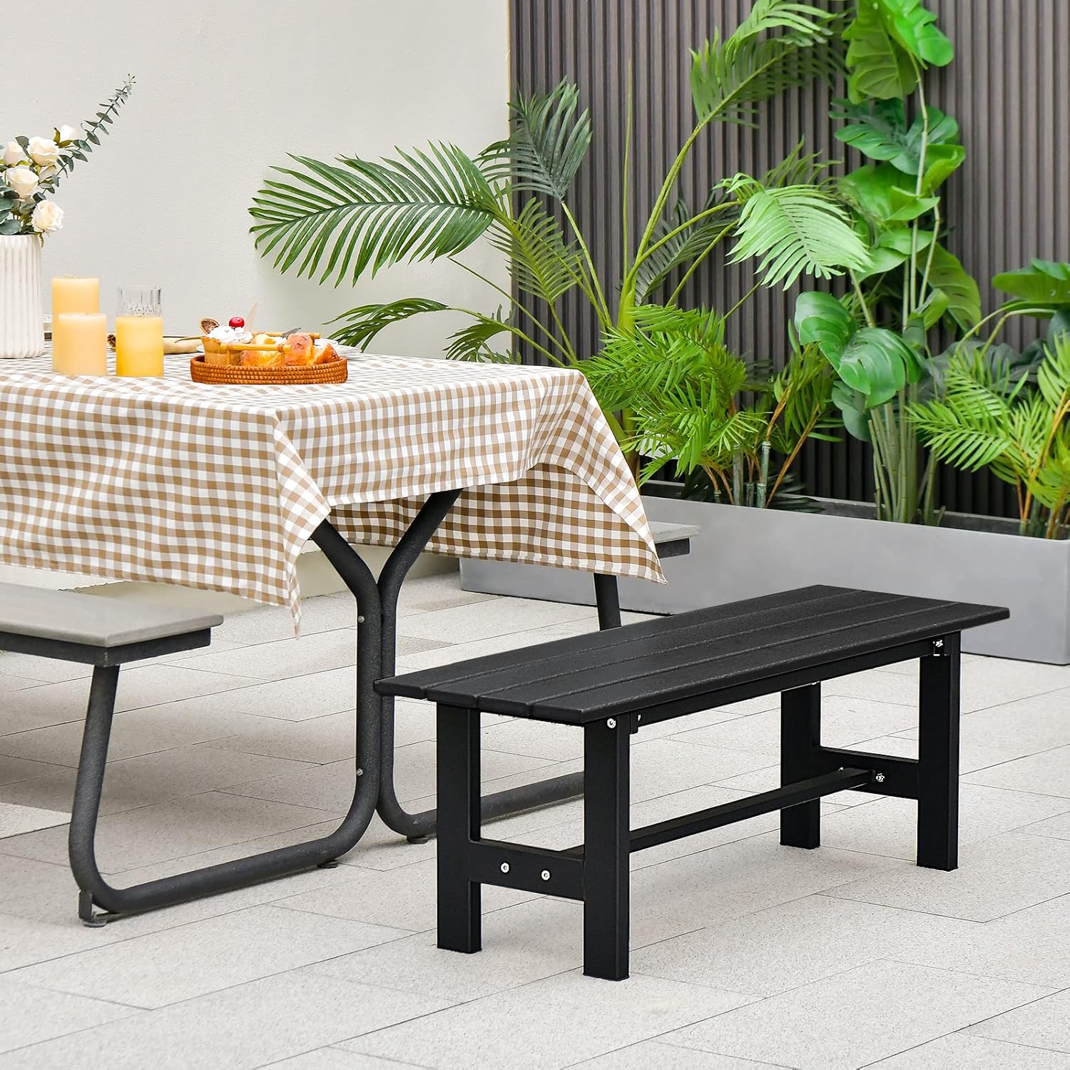 2 Seater HDPE Garden Bench Metal Frame Outdoor Patio Seat
