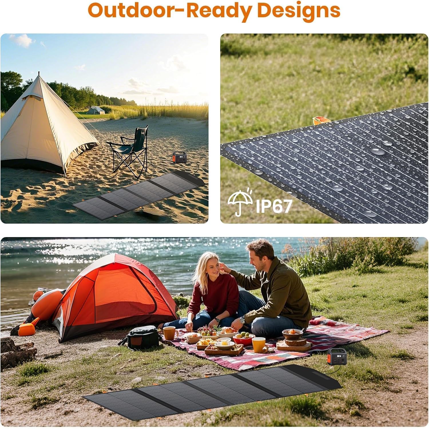 120W Foldable Solar Panel Charger USB C DC ETFE IP67